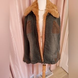 Faded Glory Outerwear Lined Denim Jean Jacket with Appliques size L